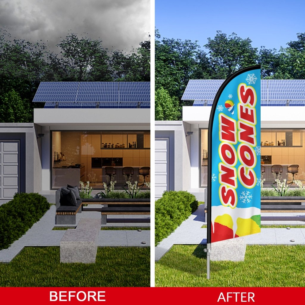 8FT Snow Cones Banner Feather Flag with Stainless Steel Pole Kit(2m flag set)