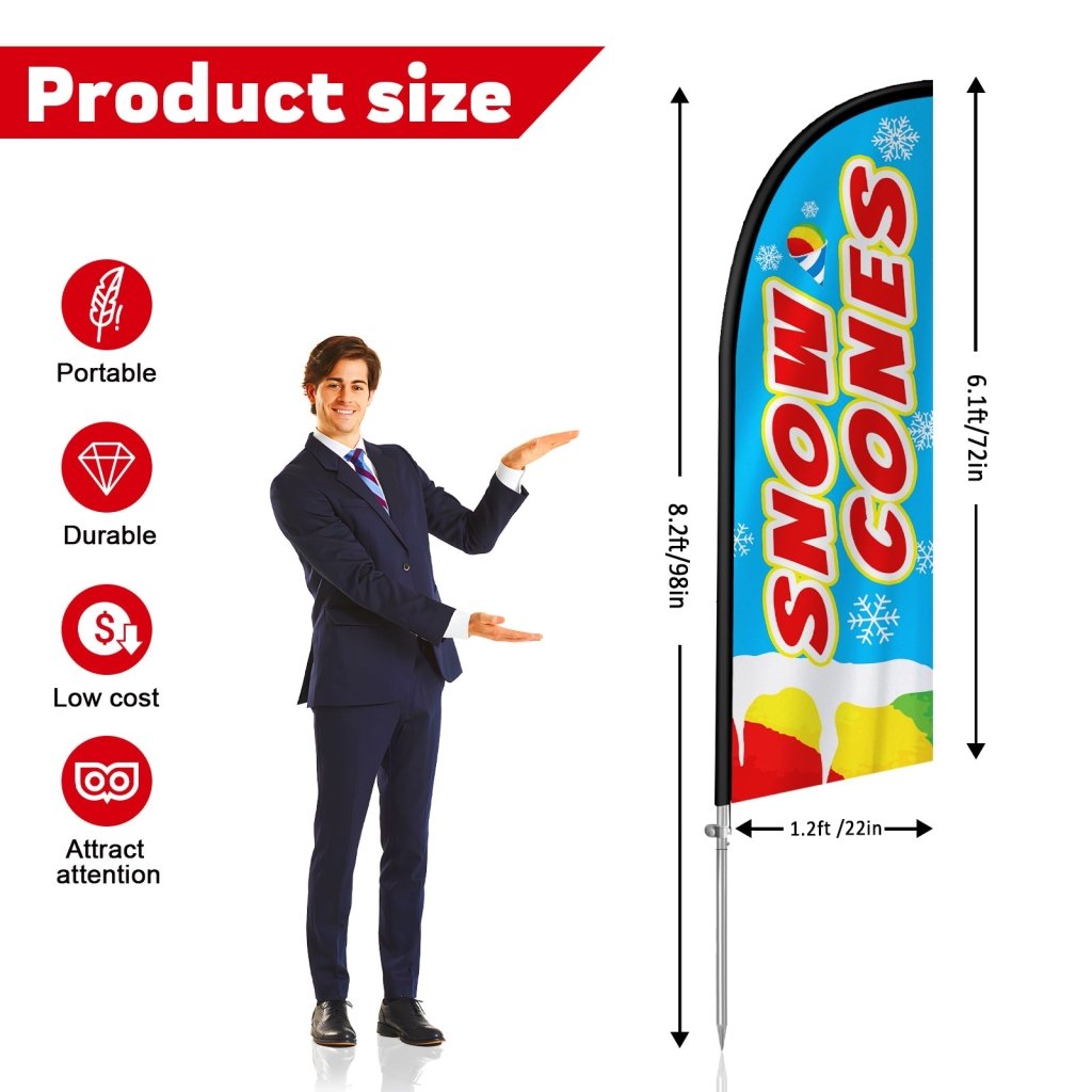 8FT Snow Cones Banner Feather Flag with Stainless Steel Pole Kit(2m flag set)