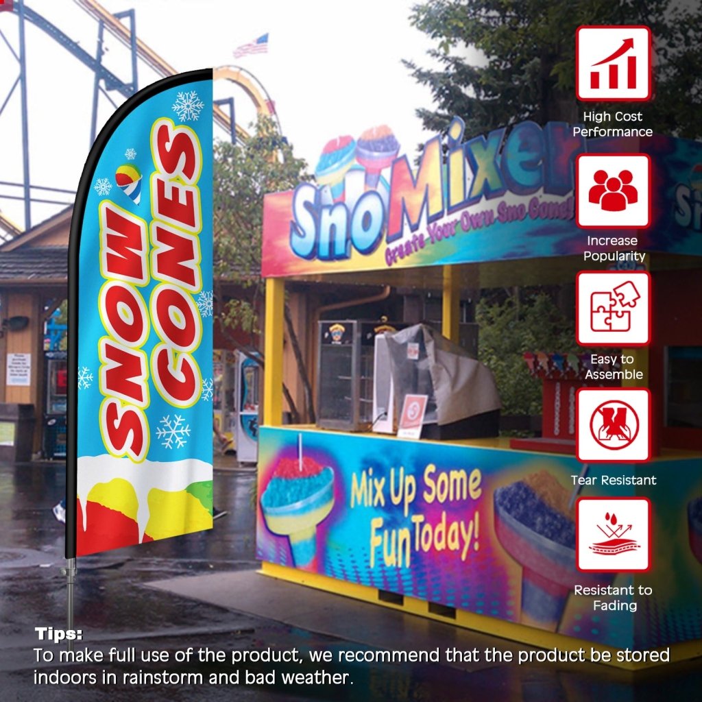8FT Snow Cones Banner Feather Flag with Stainless Steel Pole Kit(2m flag set)
