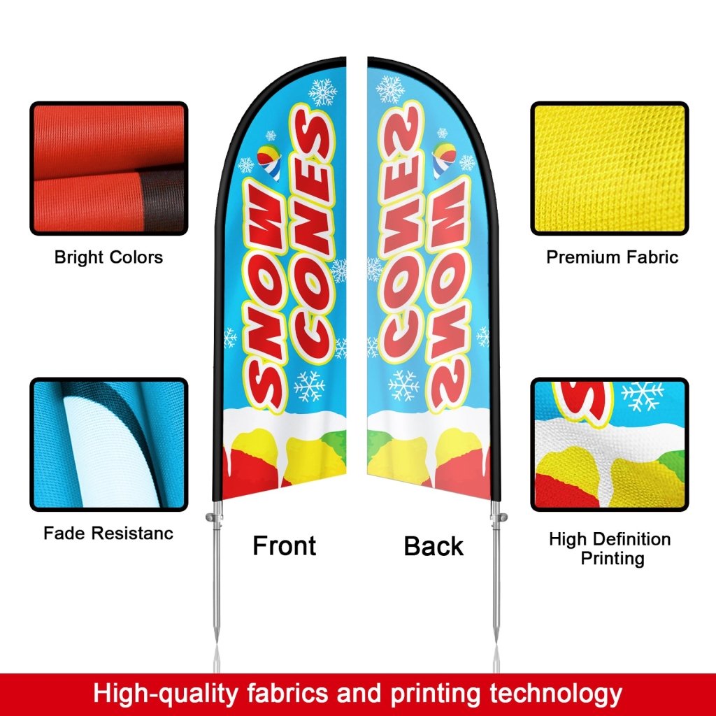 8FT Snow Cones Banner Feather Flag with Stainless Steel Pole Kit(2m flag set)