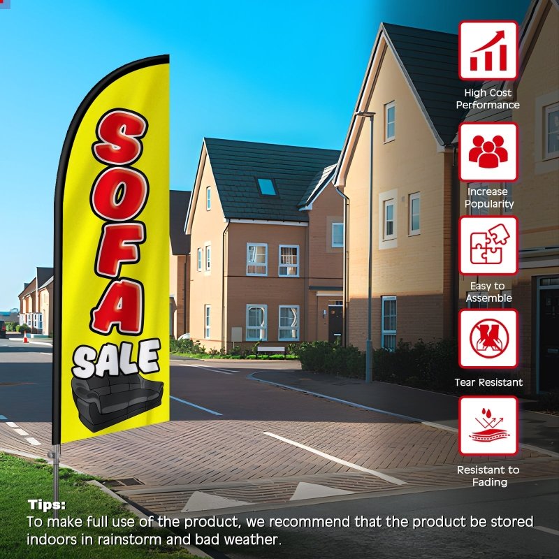 8FT Sofa Sale Banner Feather Flag with Stainless Steel Pole Kit(2m flag set)