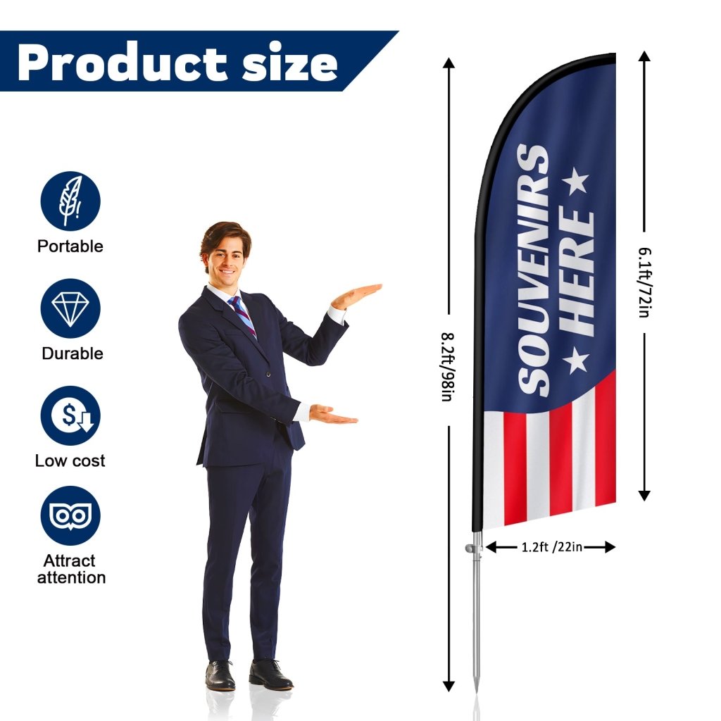 8Ft Souvenirs Here Display Banner, Washington’s Birthday Feather Flag