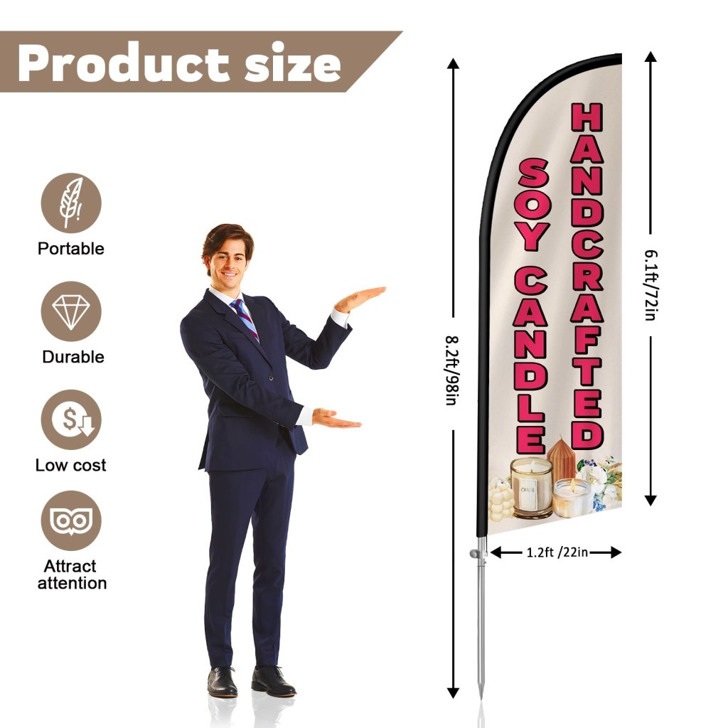 8FT Soy Candles 01 Feather Flag with Stainless Steel Pole Kit/Ground Stake(2m flag set)