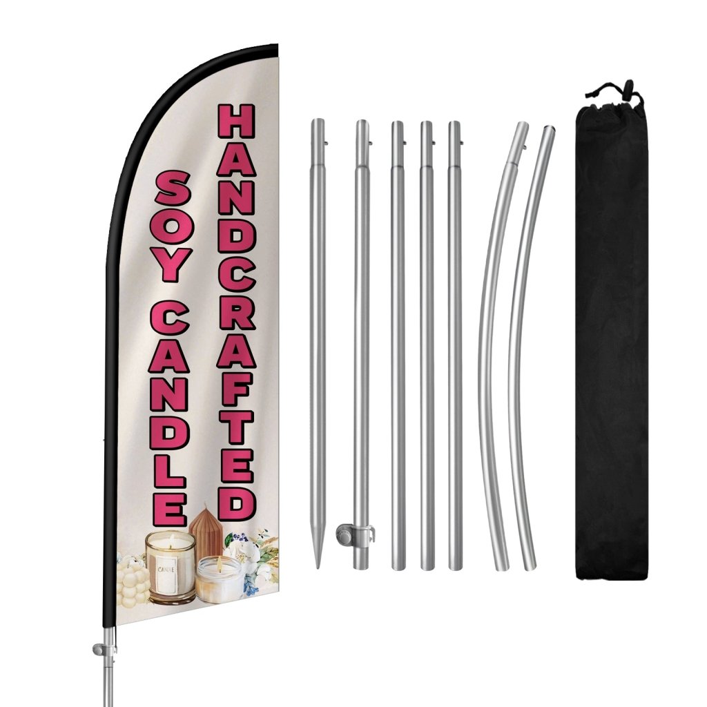 8FT Soy Candles 01 Feather Flag with Stainless Steel Pole Kit/Ground Stake(2m flag set)