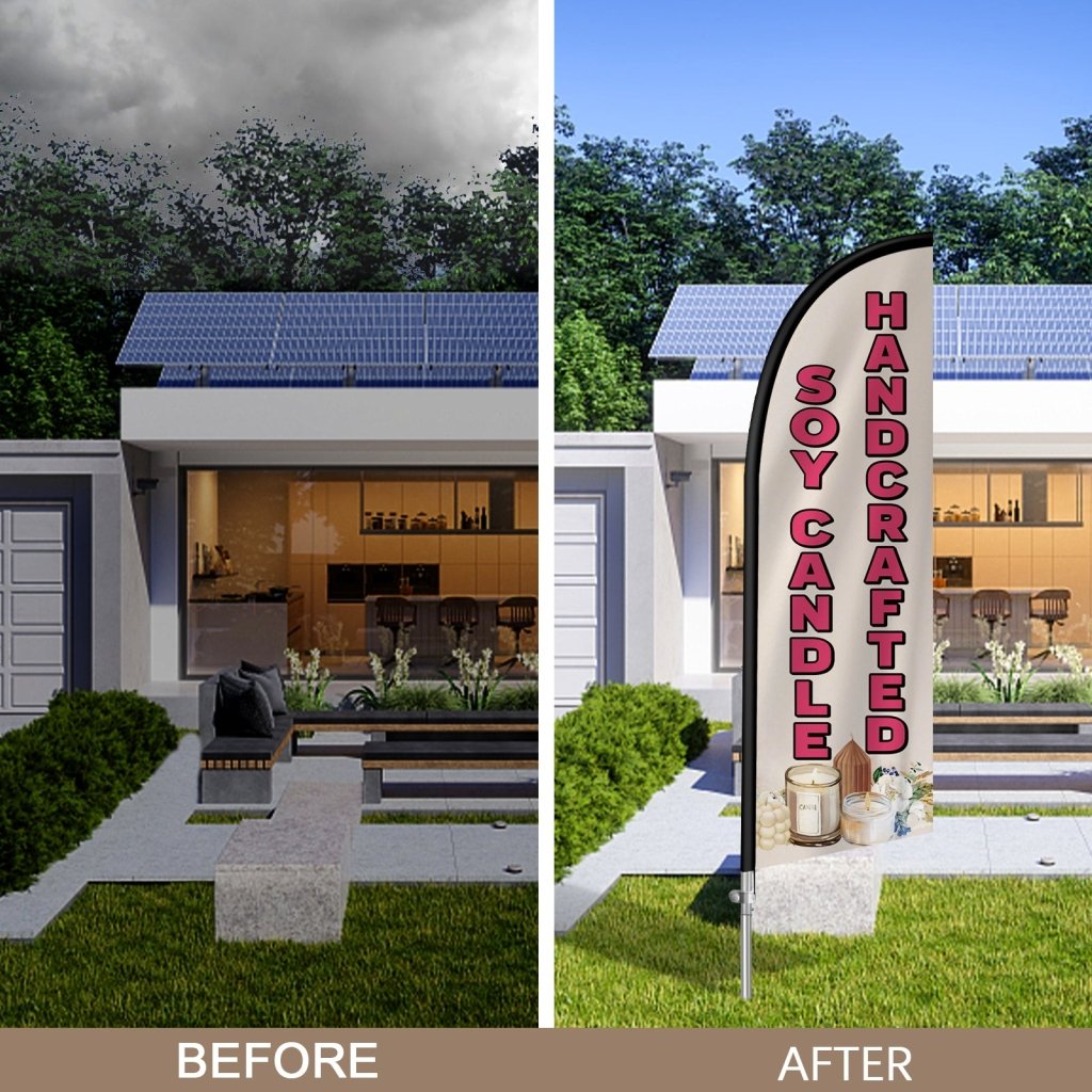 8FT Soy Candles 01 Feather Flag with Stainless Steel Pole Kit/Ground Stake(2m flag set)