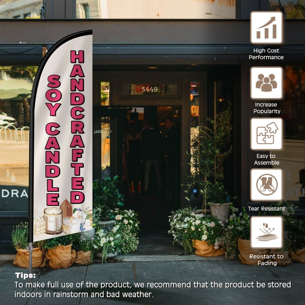 8FT Soy Candles 01 Feather Flag with Stainless Steel Pole Kit/Ground Stake(2m flag set)