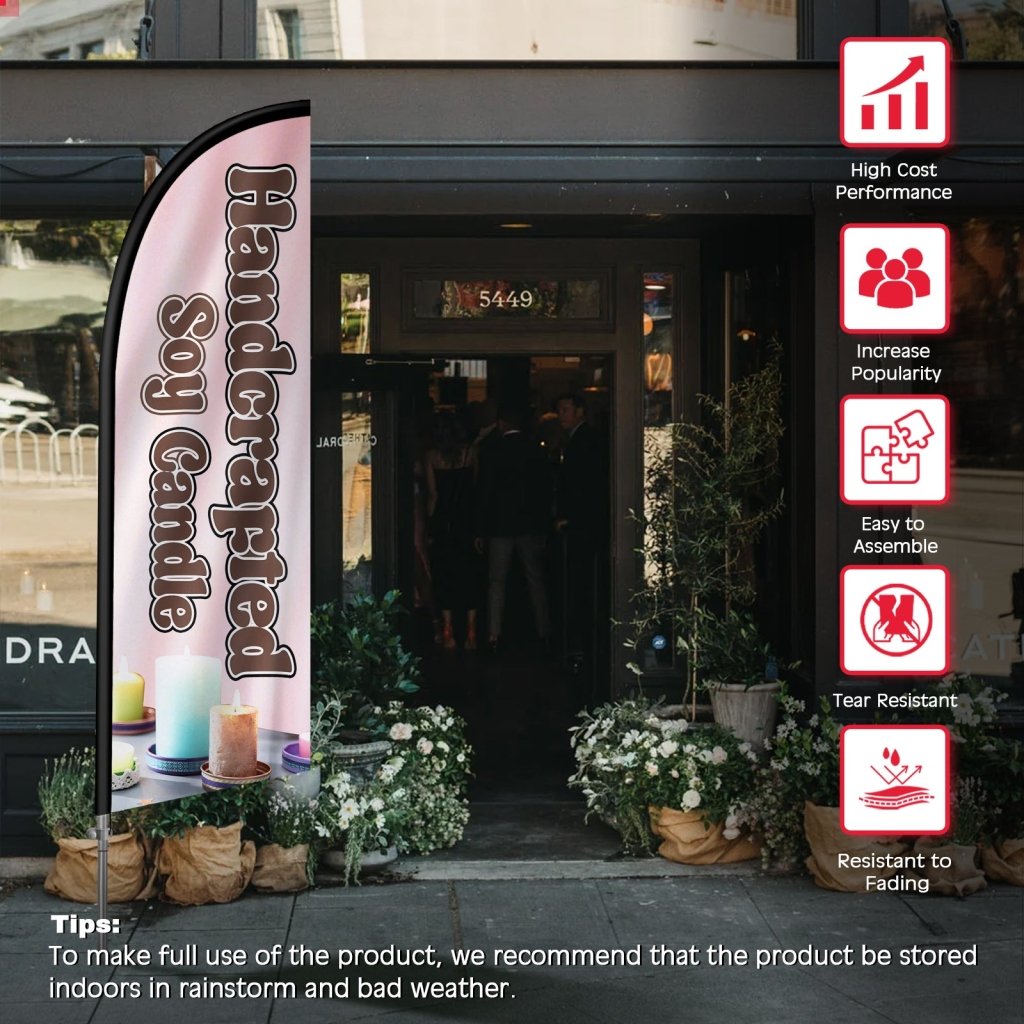 8FT Soy Candles Feather Flag with Stainless Steel Pole Kit/Ground Stake(2m flag set)