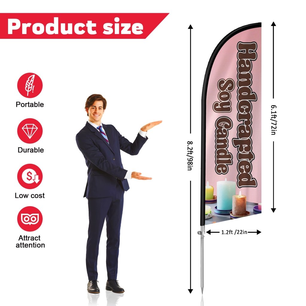 8FT Soy Candles Feather Flag with Stainless Steel Pole Kit/Ground Stake(2m flag set)