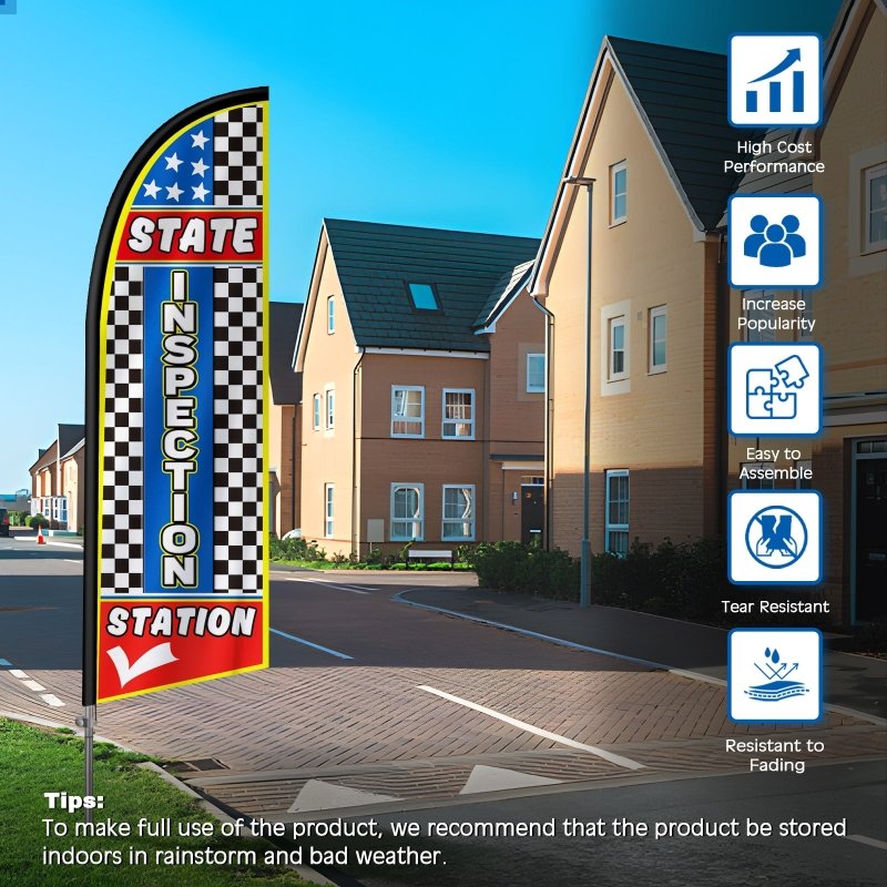 8FT State Station Banner Feather Flag with Stainless Steel Pole Kit(2m flag set)