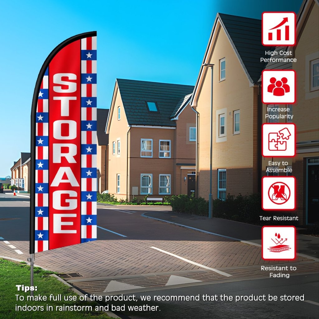 8FT Storage Banner Feather Flag with Stainless Steel Pole Kit(2m flag set)