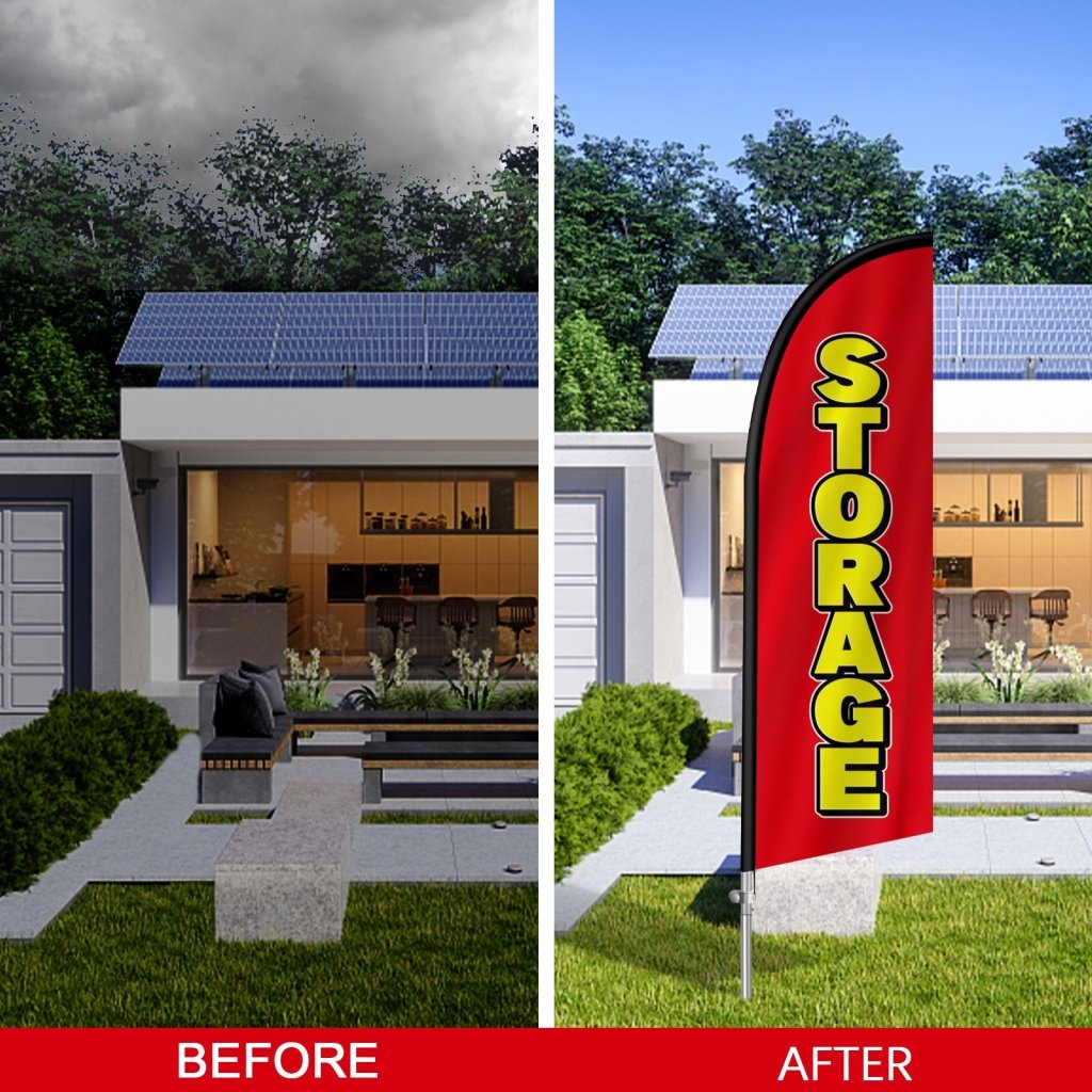 8FT Storage Red Feather Flag with Stainless Steel Pole Kit(2m flag set)