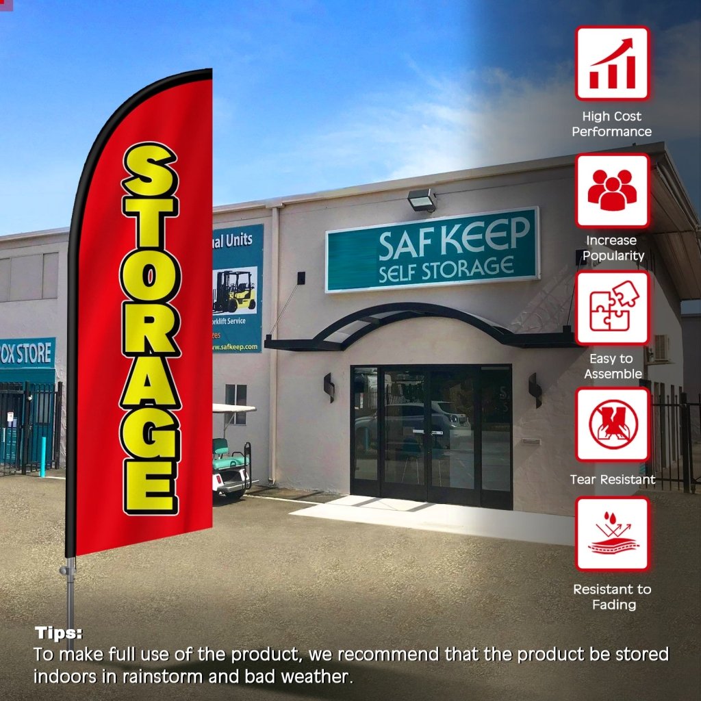 8FT Storage Red Feather Flag with Stainless Steel Pole Kit(2m flag set)