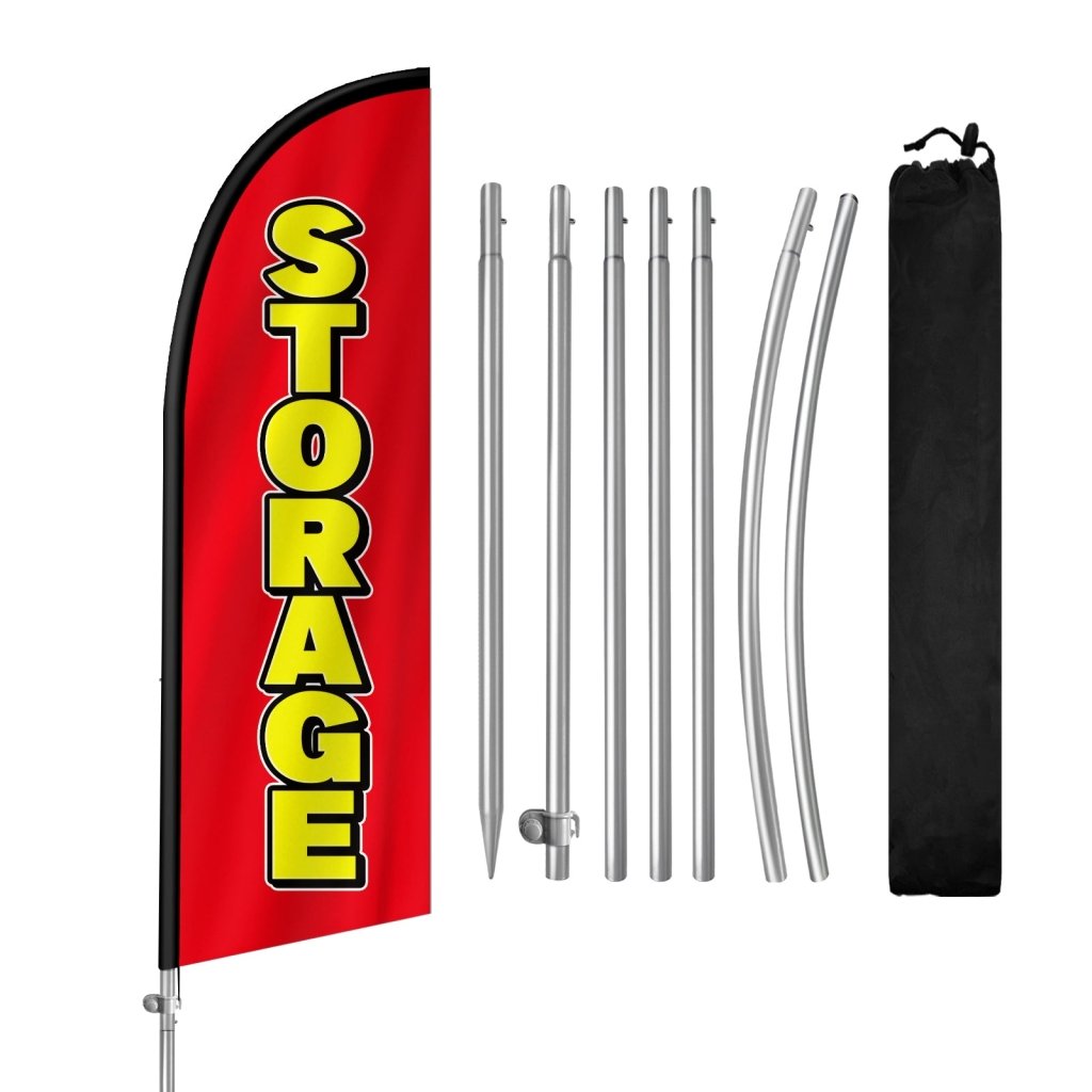 8FT Storage Red Feather Flag with Stainless Steel Pole Kit(2m flag set)