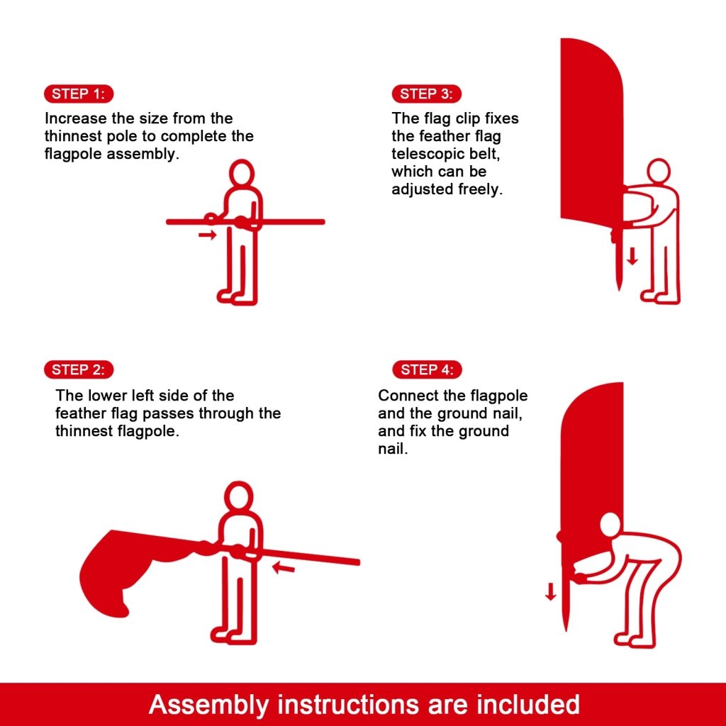 8FT Storage Red Feather Flag with Stainless Steel Pole Kit(2m flag set)