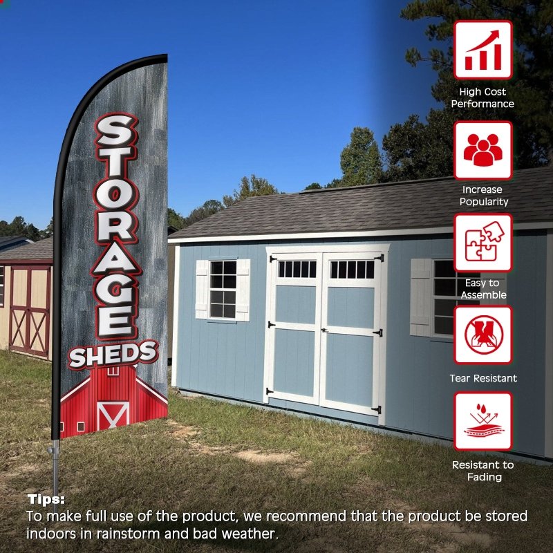 8FT Storage Sheds Banner Feather Flag with Stainless Steel Pole Kit(2m flag set)