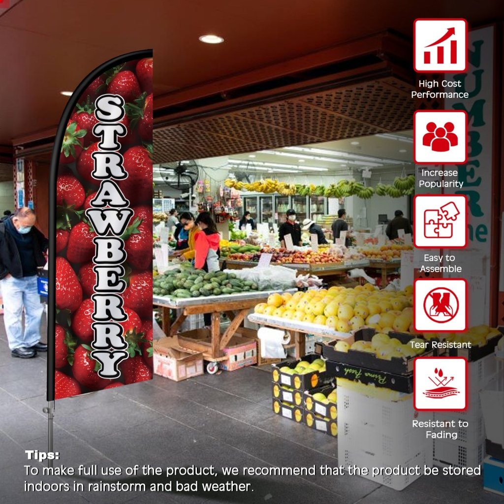 8FT Strawberry Feather Flag with Stainless Steel Pole Kit(2m flag set)