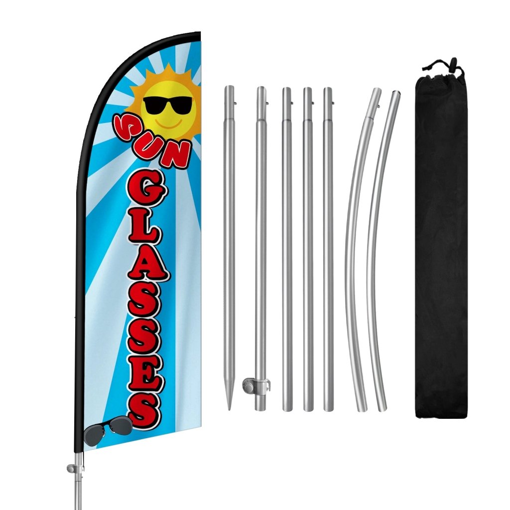 8FT Sun Glasses Feather Flag with Stainless Steel Pole Kit(2m flag set)