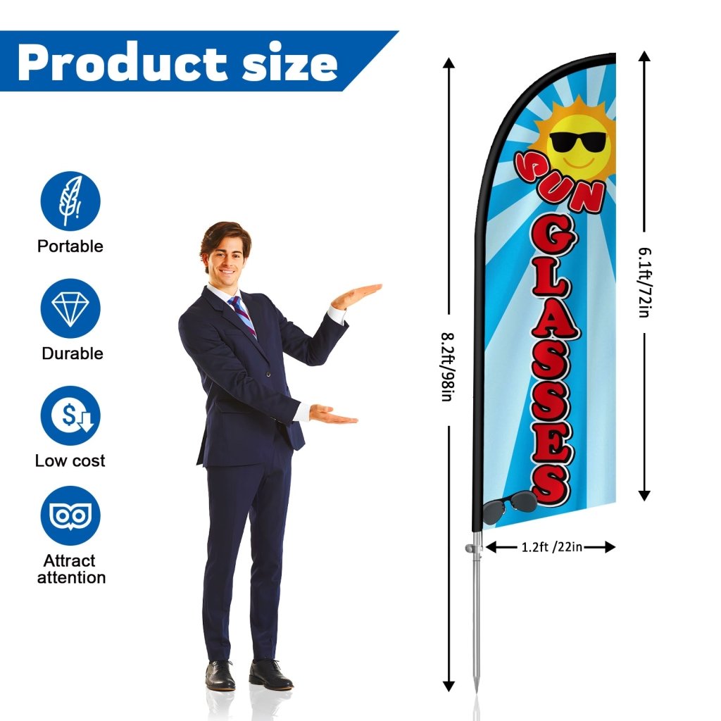 8FT Sun Glasses Feather Flag with Stainless Steel Pole Kit(2m flag set)