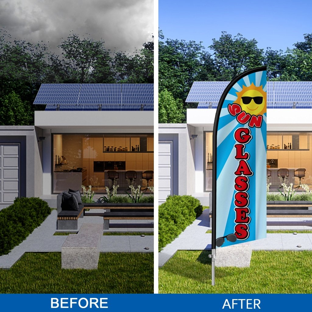8FT Sun Glasses Feather Flag with Stainless Steel Pole Kit(2m flag set)
