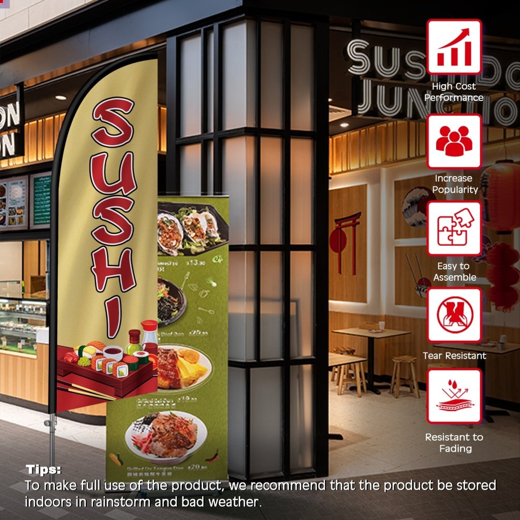 8FT Sushi Sign Feather Flag with Stainless Steel Pole Kit(2m flag set)