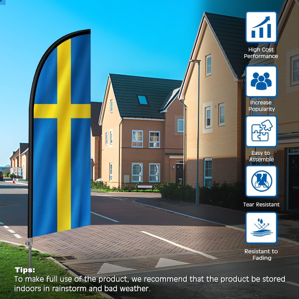 8FT Sweden Feather Flag with Stainless Steel Pole Kit(2m flag set)