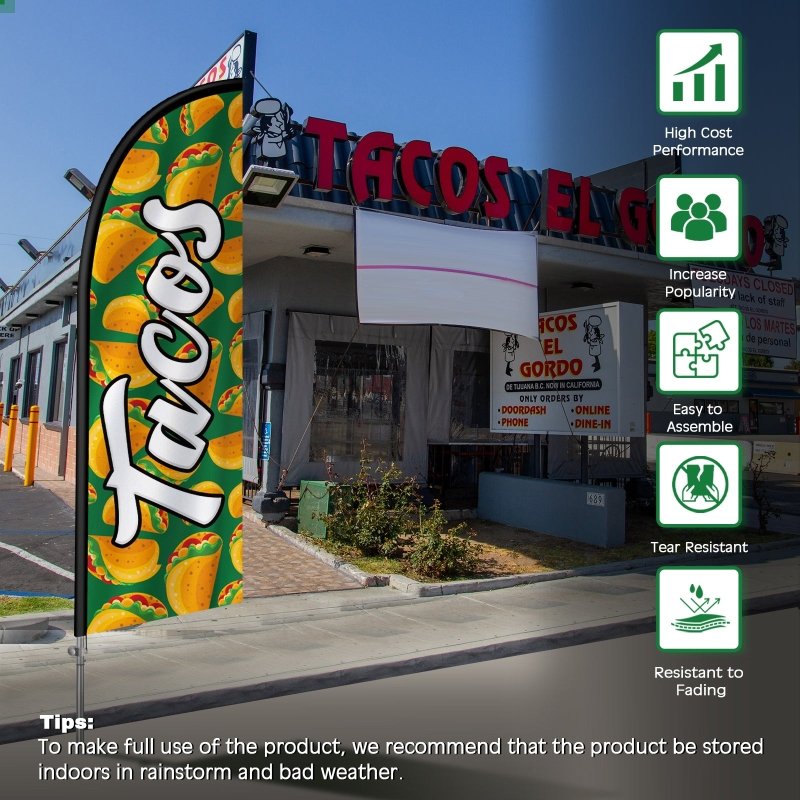 8FT Tacos Banner 01 Feather Flag with Stainless Steel Pole Kit(2m flag set)