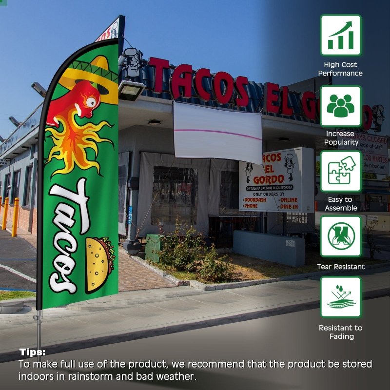 8FT Tacos Banner 02 Feather Flag with Stainless Steel Pole Kit(2m flag set)
