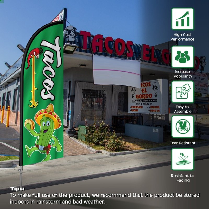 8FT Tacos Banner 03 Feather Flag with Stainless Steel Pole Kit(2m flag set)
