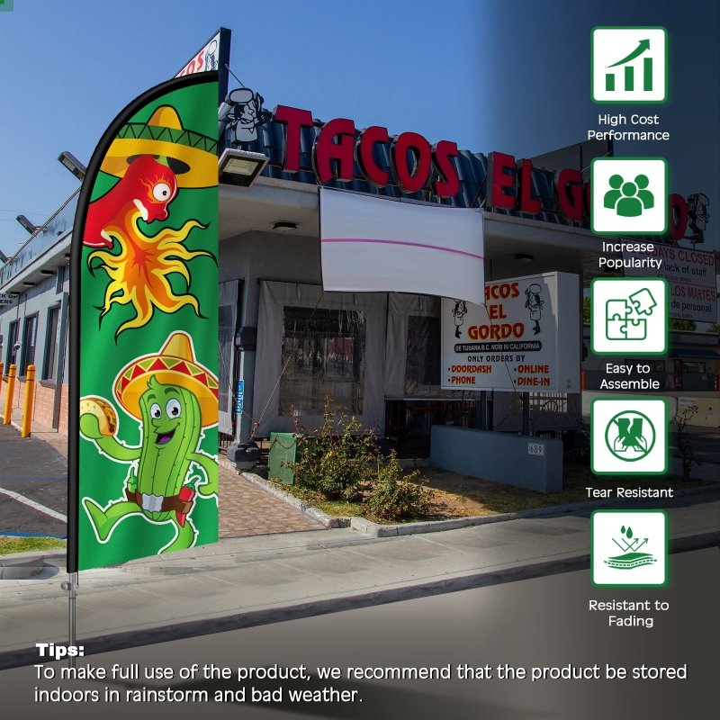 8FT Tacos Banner 04 Feather Flag with Stainless Steel Pole Kit(2m flag set)