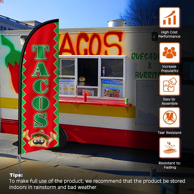 8FT Tacos Banner 05 Feather Flag with Stainless Steel Pole Kit(2m flag set)
