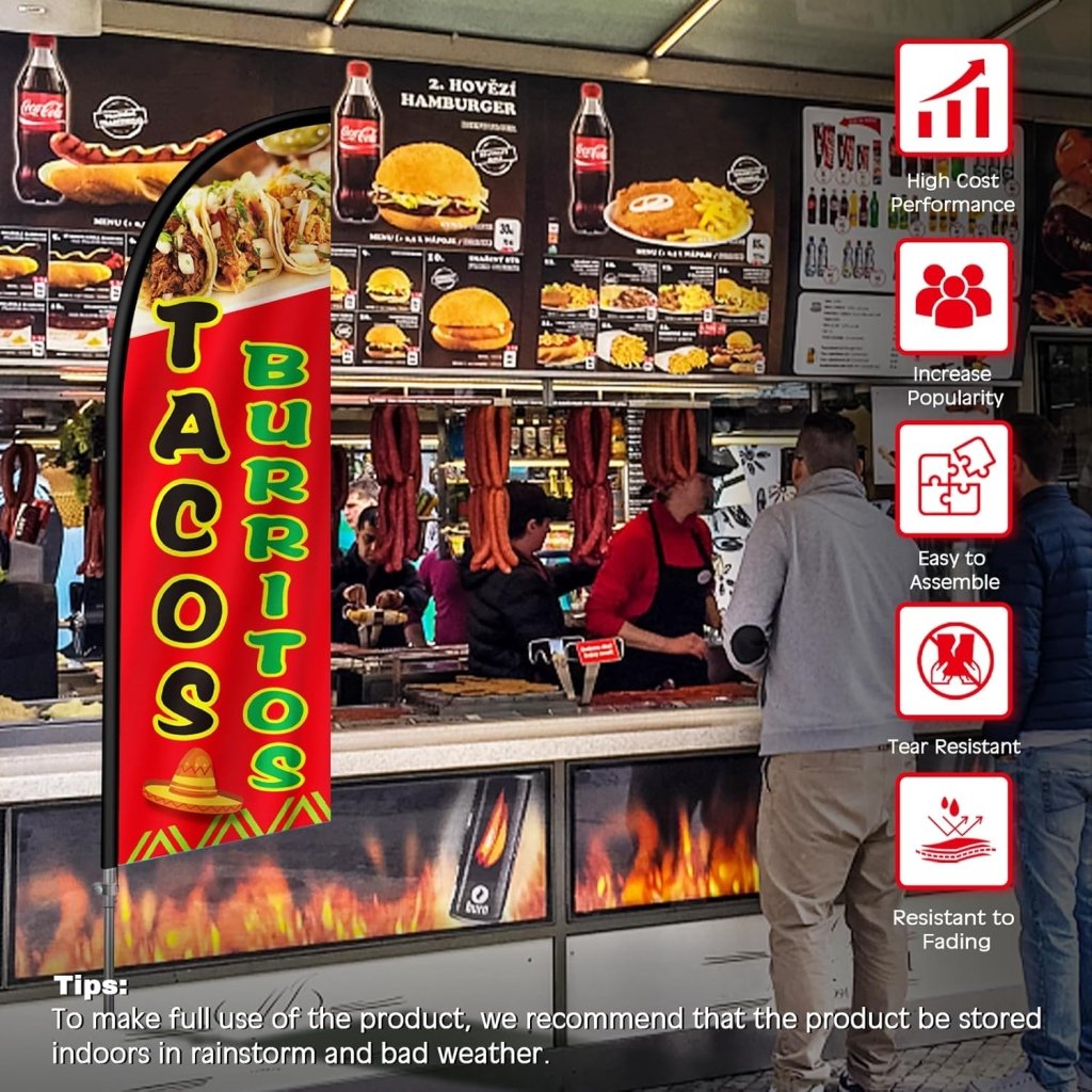 8FT Tacos Red 01 Feather Flag with Stainless Steel Pole Kit(2m flag set)