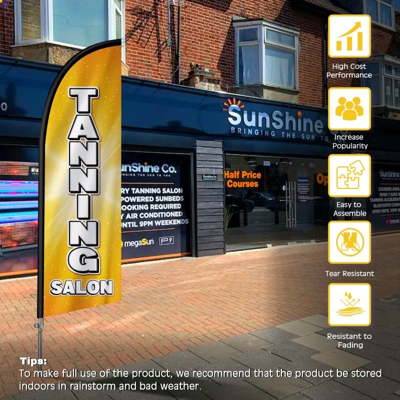 8FT Tanning Salon Banner Feather Flag with Stainless Steel Pole Kit(2m flag set)