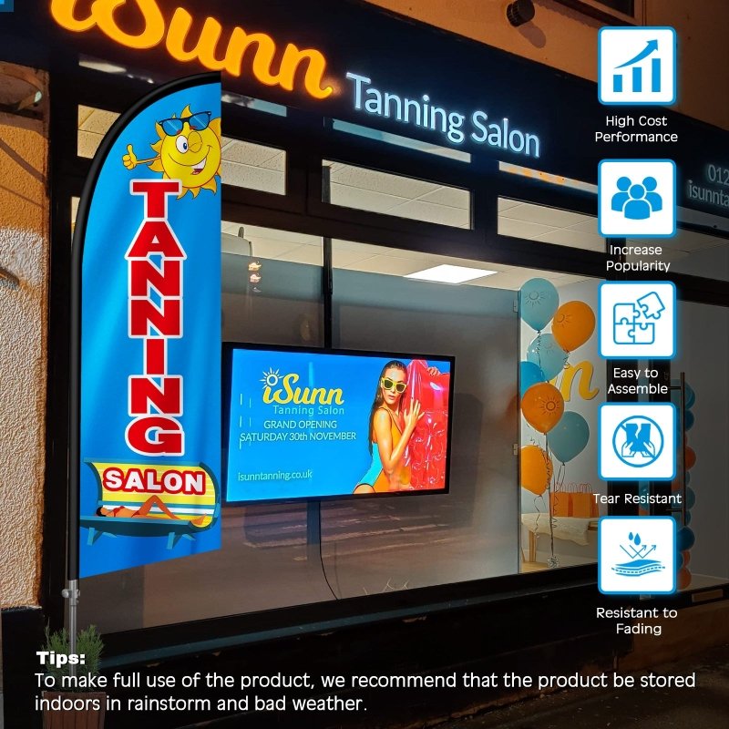 8FT Tanning Salon Blue Feather Flag with Stainless Steel Pole Kit(2m flag set)