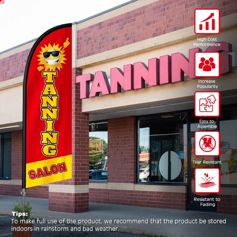 8FT Tanning Salon Red Feather Flag with Stainless Steel Pole Kit(2m flag set)