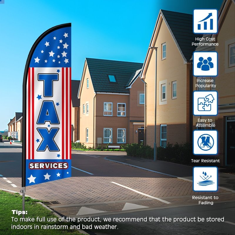 8FT Tax Services Banner Feather Flag with Stainless Steel Pole Kit(2m flag set)