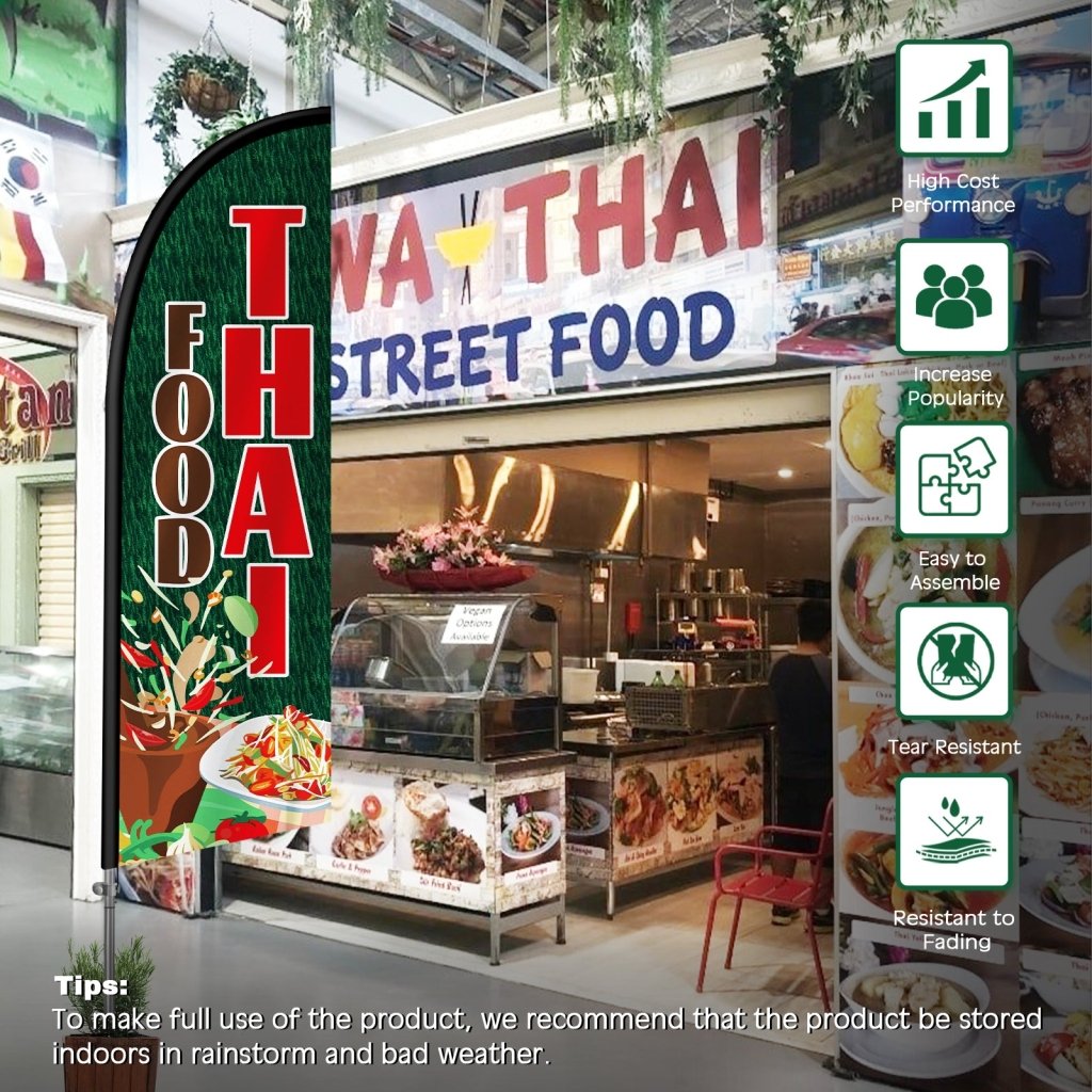 8FT Thai Food Sign 01 Feather Flag with Stainless Steel Pole Kit(2m flag set)