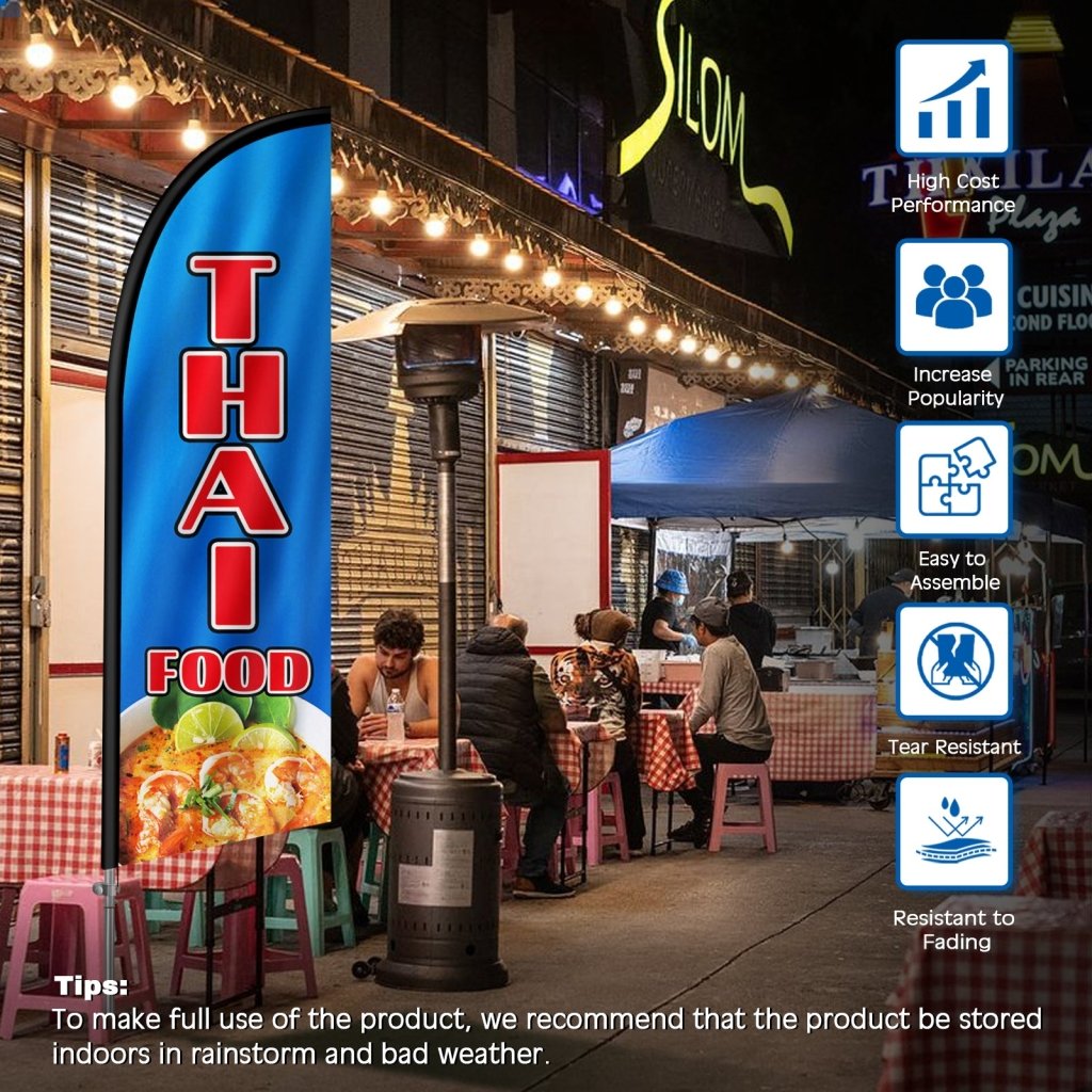 8FT Thai Food Sign Feather Flag with Stainless Steel Pole Kit(2m flag set)