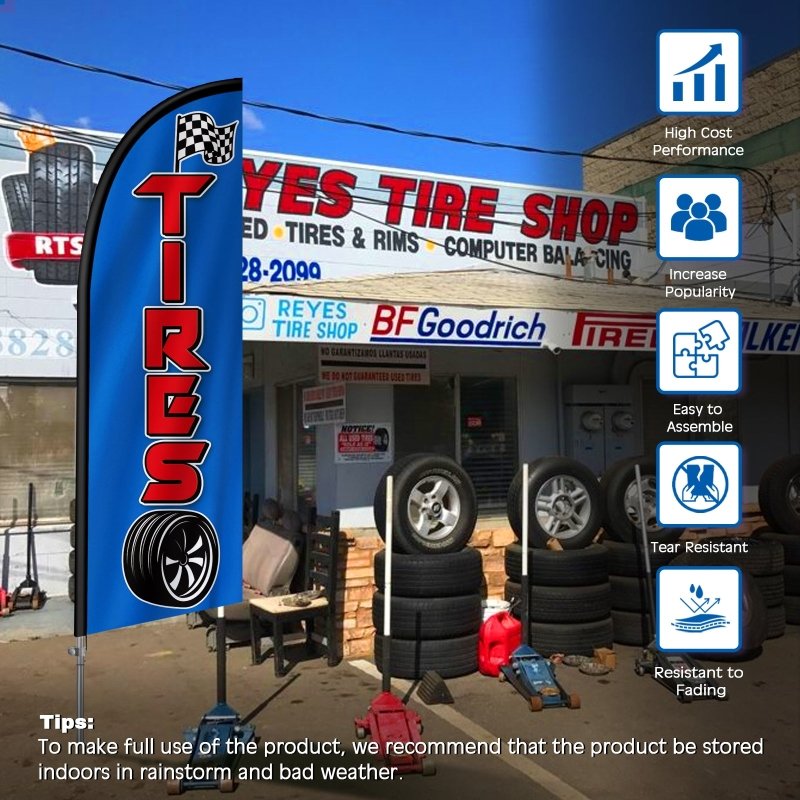 8FT Tires Banner Feather Flag with Stainless Steel Pole Kit(2m flag set)