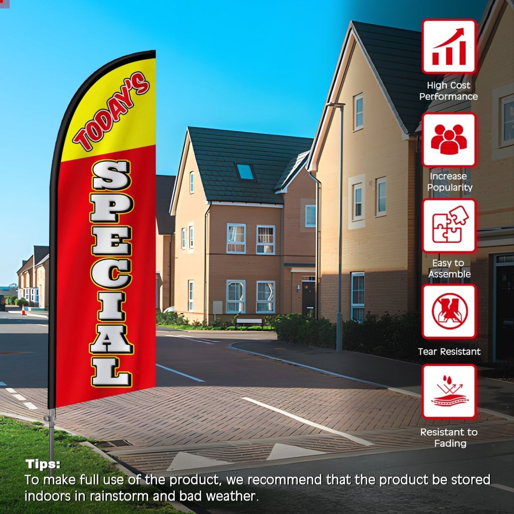 8FT Today'S Special Banner Feather Flag with Stainless Steel Pole Kit(2m flag set)