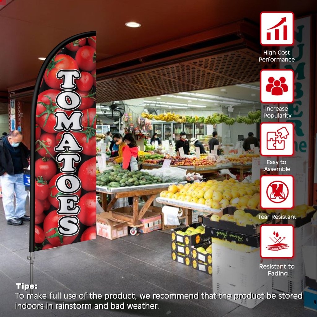 8FT Tomatoes Feather Flag with Stainless Steel Pole Kit(2m flag set)