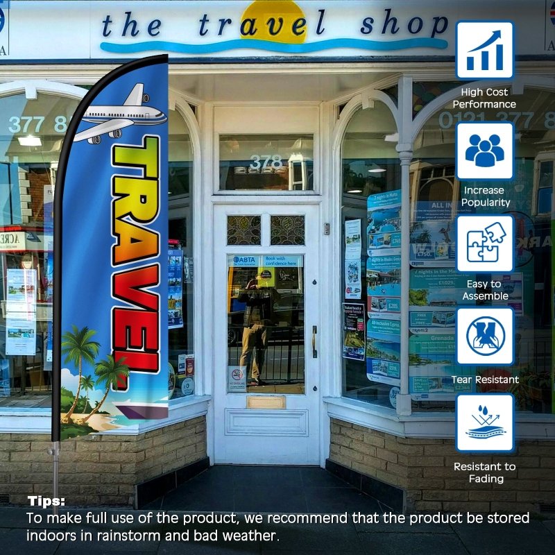 8FT Travel Banner Feather Flag with Stainless Steel Pole Kit(2m flag set)