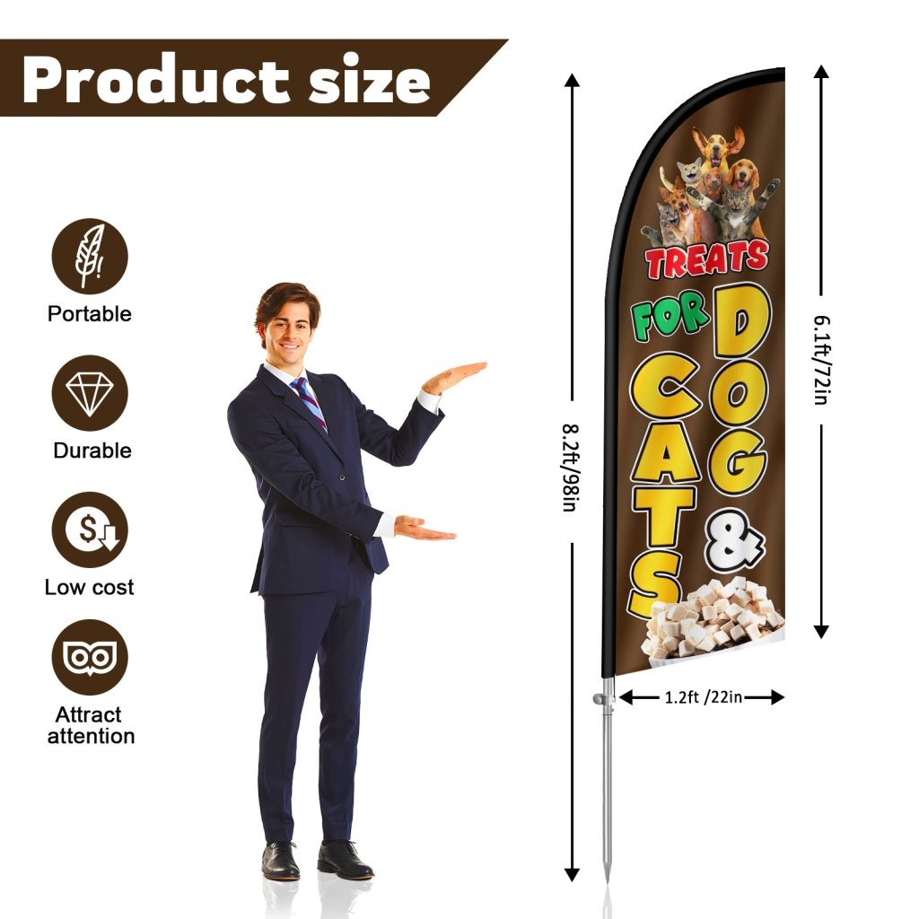 8FT Treats For Dog Cats Feather Flag with Stainless Steel Pole Kit(2m flag set)