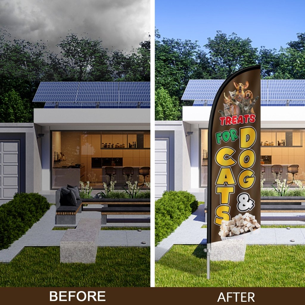 8FT Treats For Dog Cats Feather Flag with Stainless Steel Pole Kit(2m flag set)