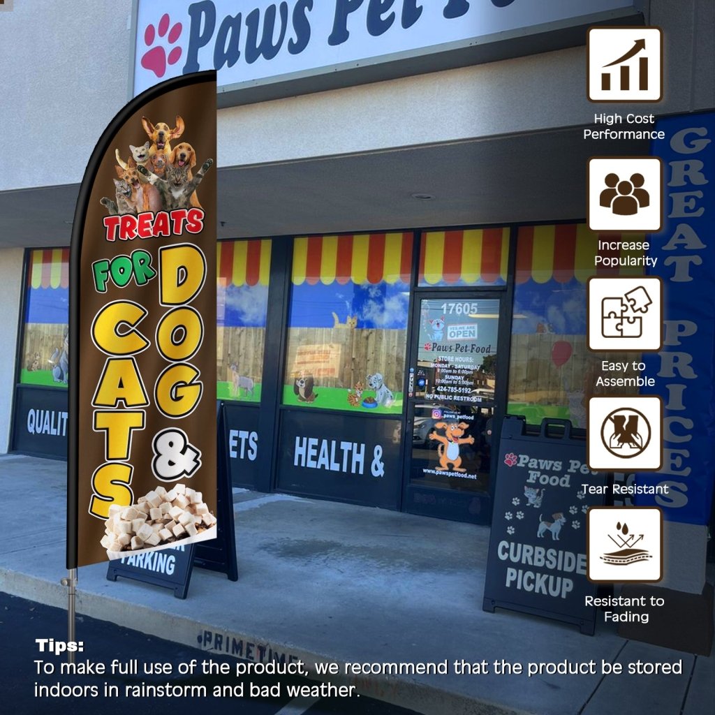 8FT Treats For Dog Cats Feather Flag with Stainless Steel Pole Kit(2m flag set)