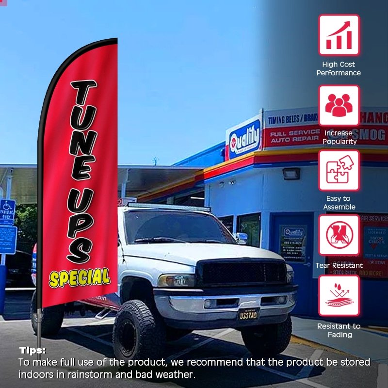 8FT Tune Ups Special Feather Flag with Stainless Steel Pole Kit(2m flag set)