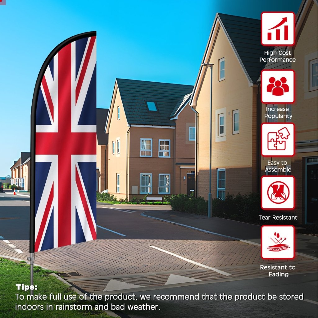8FT United Kingdom Feather Flag with Stainless Steel Pole Kit(2m flag set)