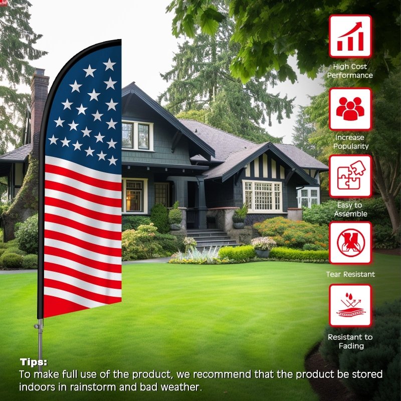 8FT US National Feather Flag with Stainless Steel Pole Kit(2m flag set)