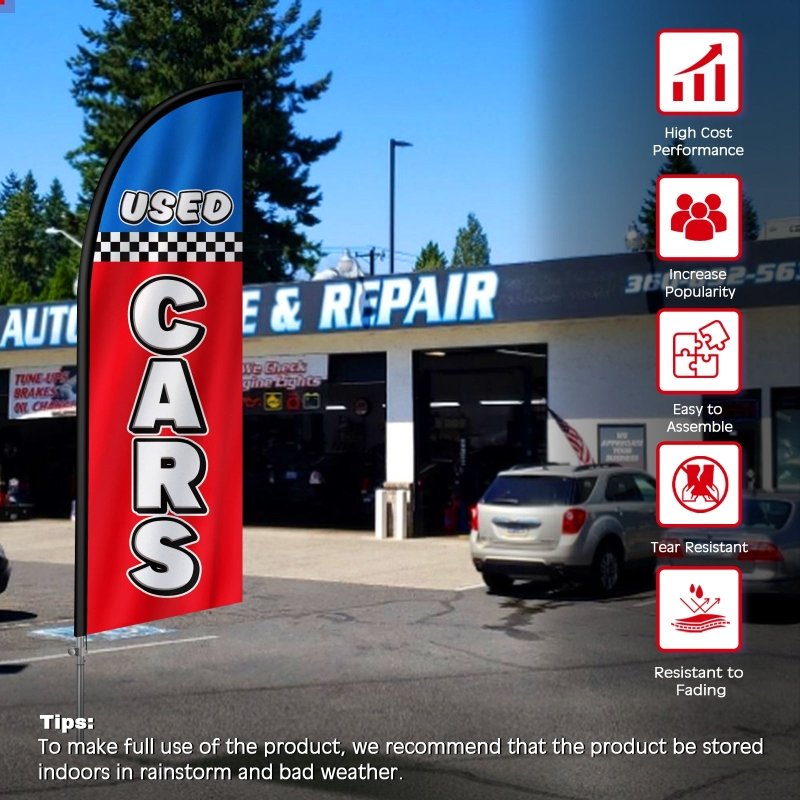 8FT Used Cars 01 Banner Feather Flag with Stainless Steel Pole Kit(2m flag set)