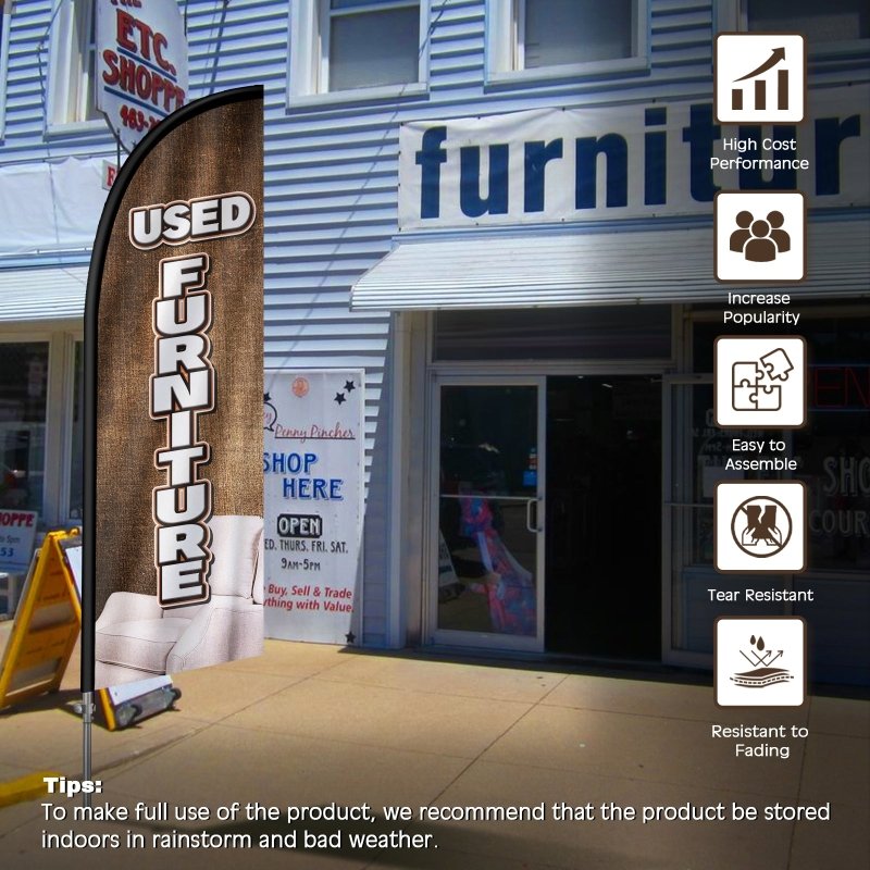 8FT Used Furniture Banner Feather Flag with Stainless Steel Pole Kit(2m flag set)