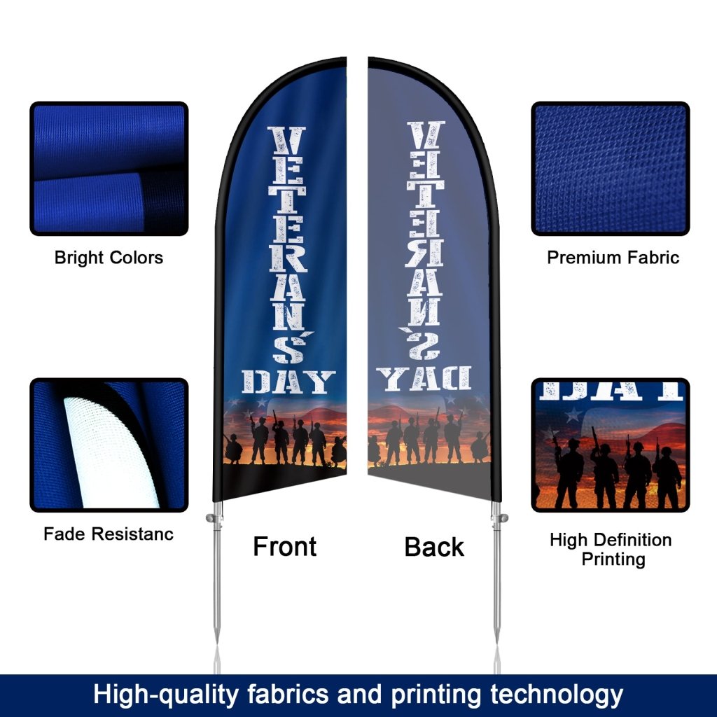8FT Veterans Day Feather Banner, with Sturdy Pole Set and Ground Stake